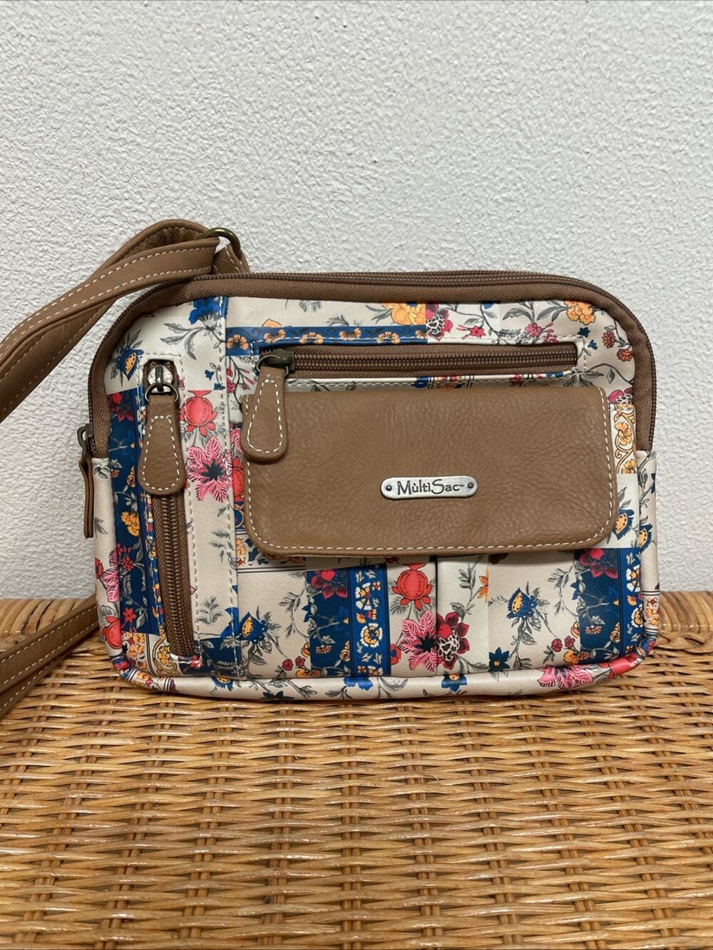 NEW MultiSac Zippy Triple Compartment Crossbody Bag Purse Floral Boho